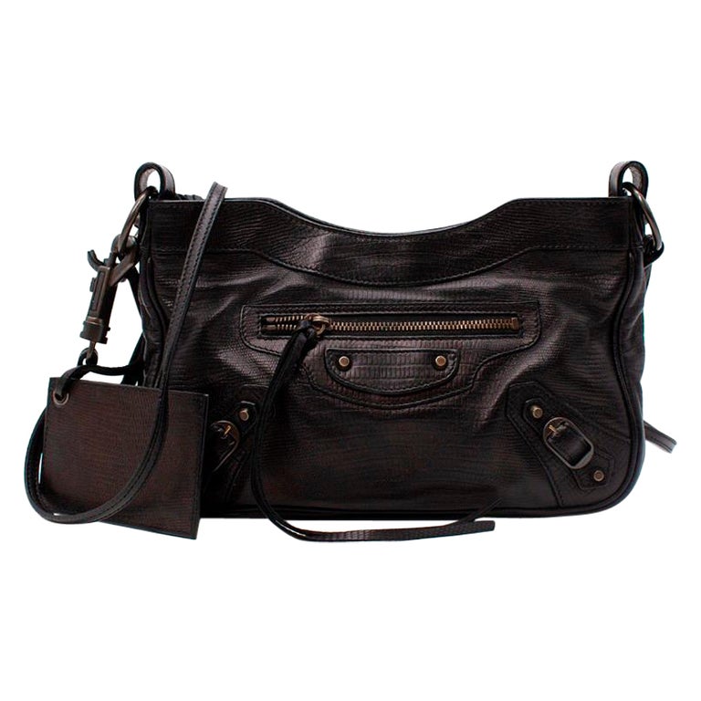 Balenciaga Black Lizard Embossed Leather City Hip Bag For Sale at 1stDibs