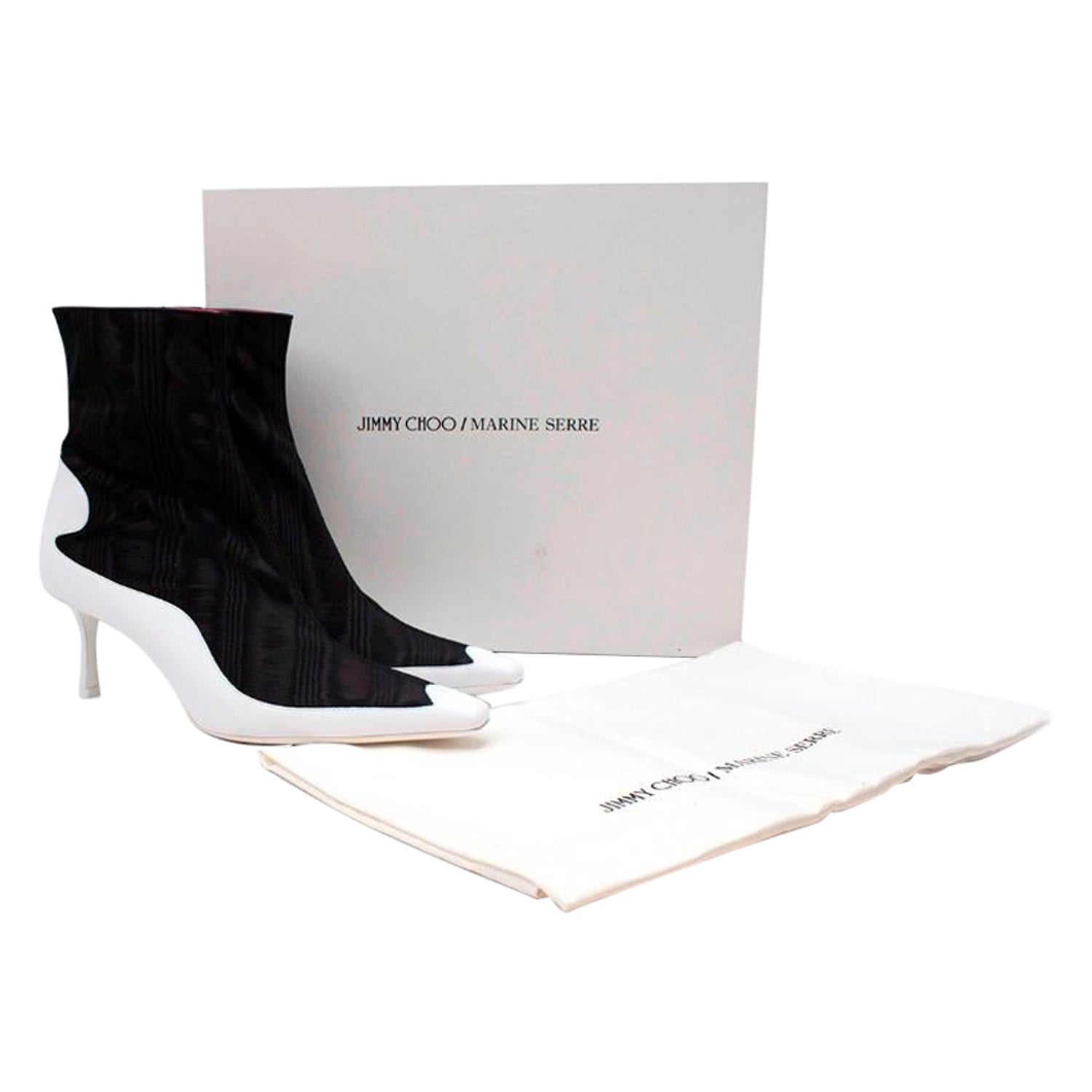 Jimmy Choo/Marine Serre Black Moire Taffeta White Leather Ankle Boots For  Sale at 1stDibs