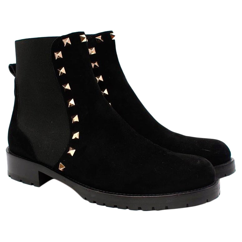 Valentino Garavani Rockstud Black Suede Chelsea Boots For Sale