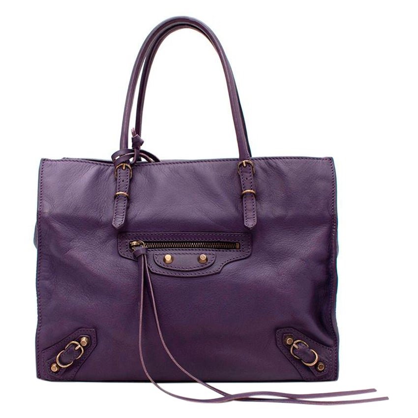 Balenciaga Mini Papier A4 Purple Leather Tote Bag For Sale
