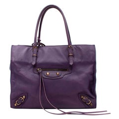 Balenciaga Mini Papier A4 Purple Leather Tote Bag