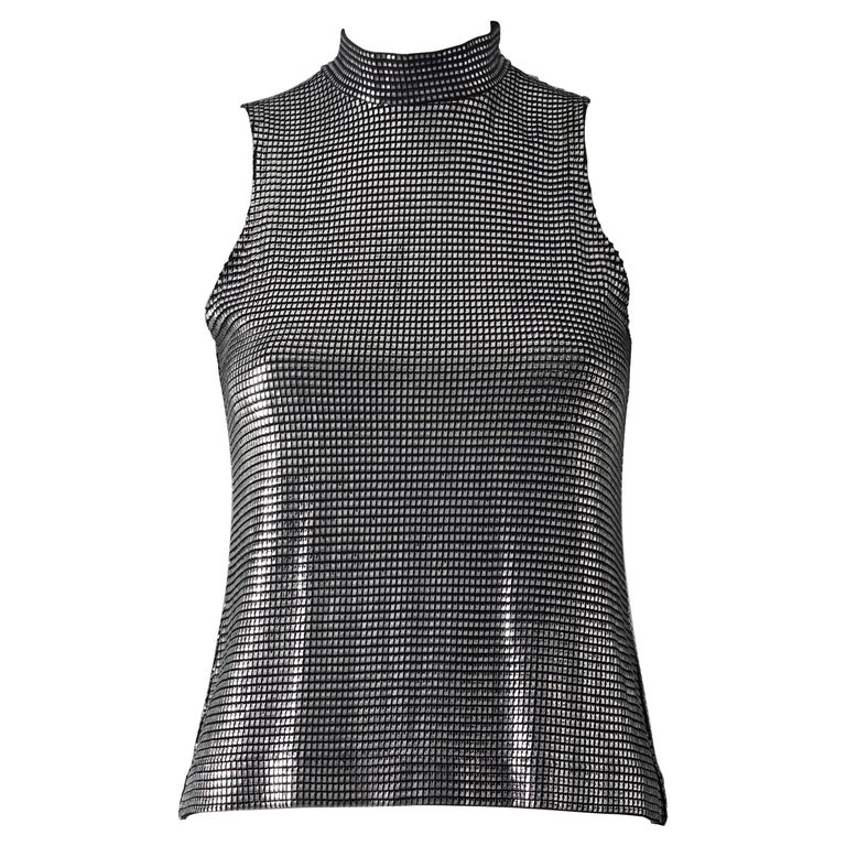 Vintage PACO RABANNE Silver Foil Mesh Sleeveless Top Blouse For Sale at ...