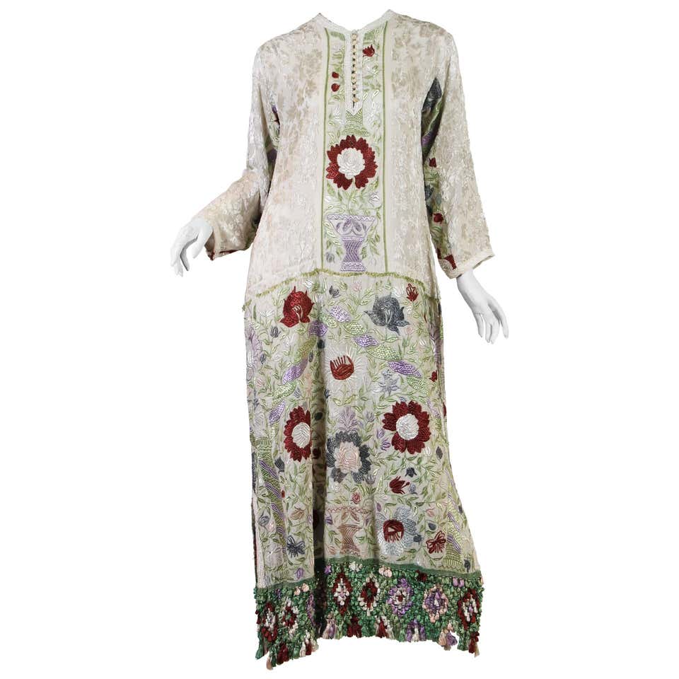 Middle Eastern Fully Hand Embroidered Tunic Dress at 1stDibs