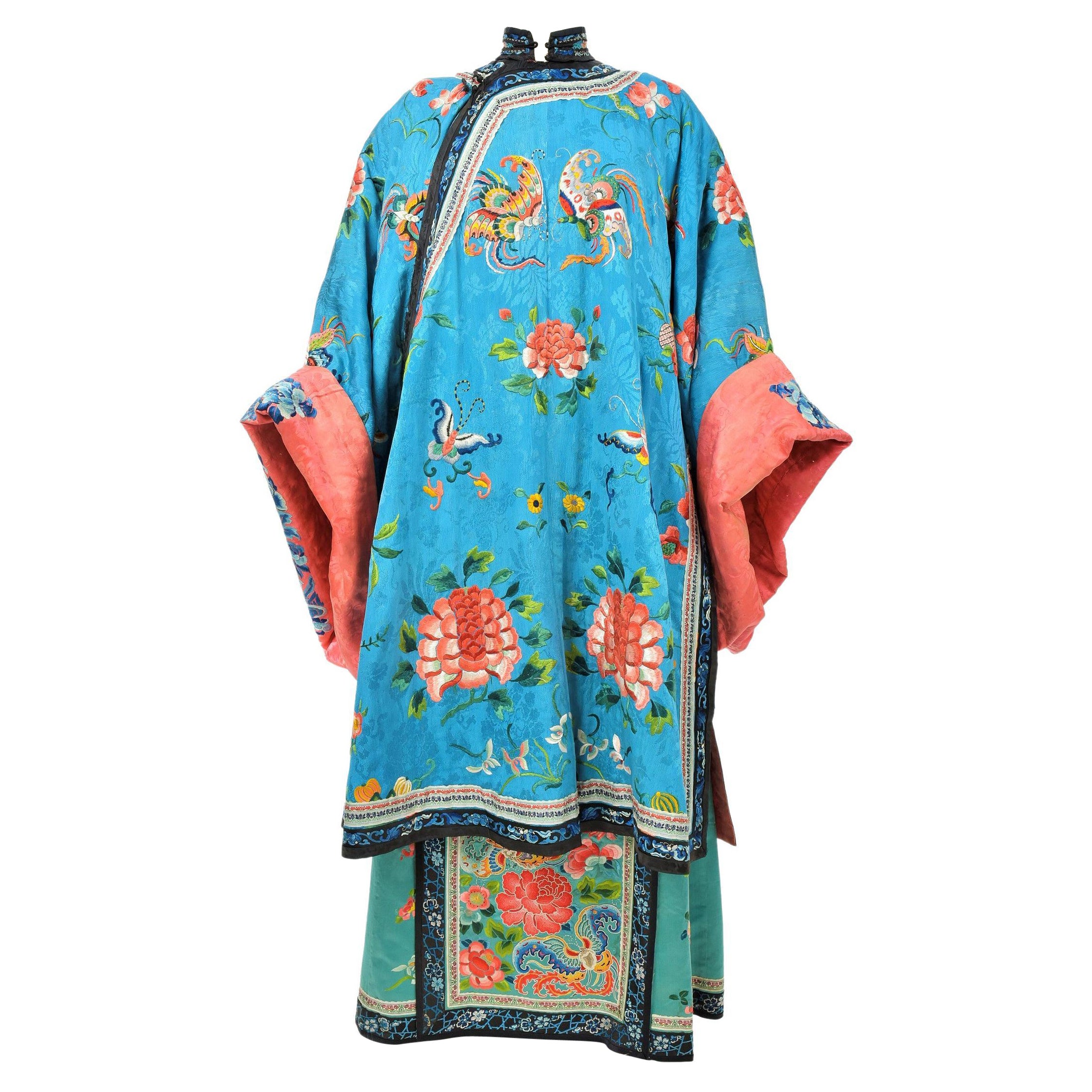 Semi Formal Silk Embroidered Manchu Woman's Skirt and Dress Qing period C.1900