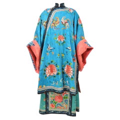 Antique Semi Formal Silk Embroidered Manchu Woman's Skirt and Dress Qing period C.1900