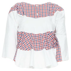 GANRYU COMME DES GARCONS white red gingham deconstructed babydoll tshirt top S