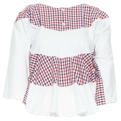 COMME des GARCONS GANRYU top babydoll decostruito in percalle bianco e rosso S.S. White