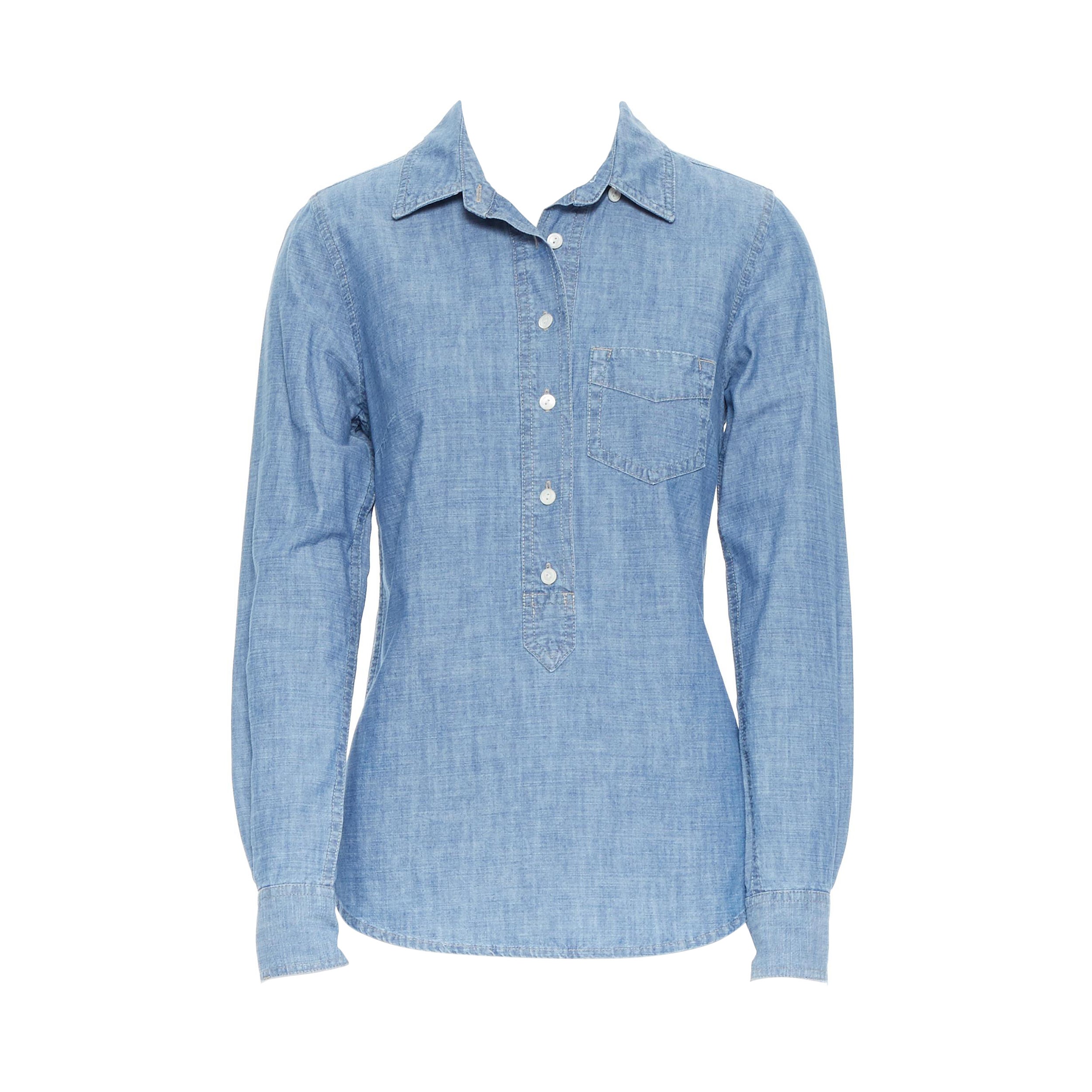 J.CREW indigo blue chambray button front slim fit summer shirt XXS For Sale  at 1stDibs