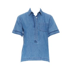 J.CREW dark blue chambray button front slim fit short sleeve casual shirt XXS