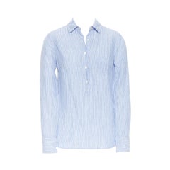 J.CREW 100% linen blue white stripe long sleeve casual summer shirt US00 XXS