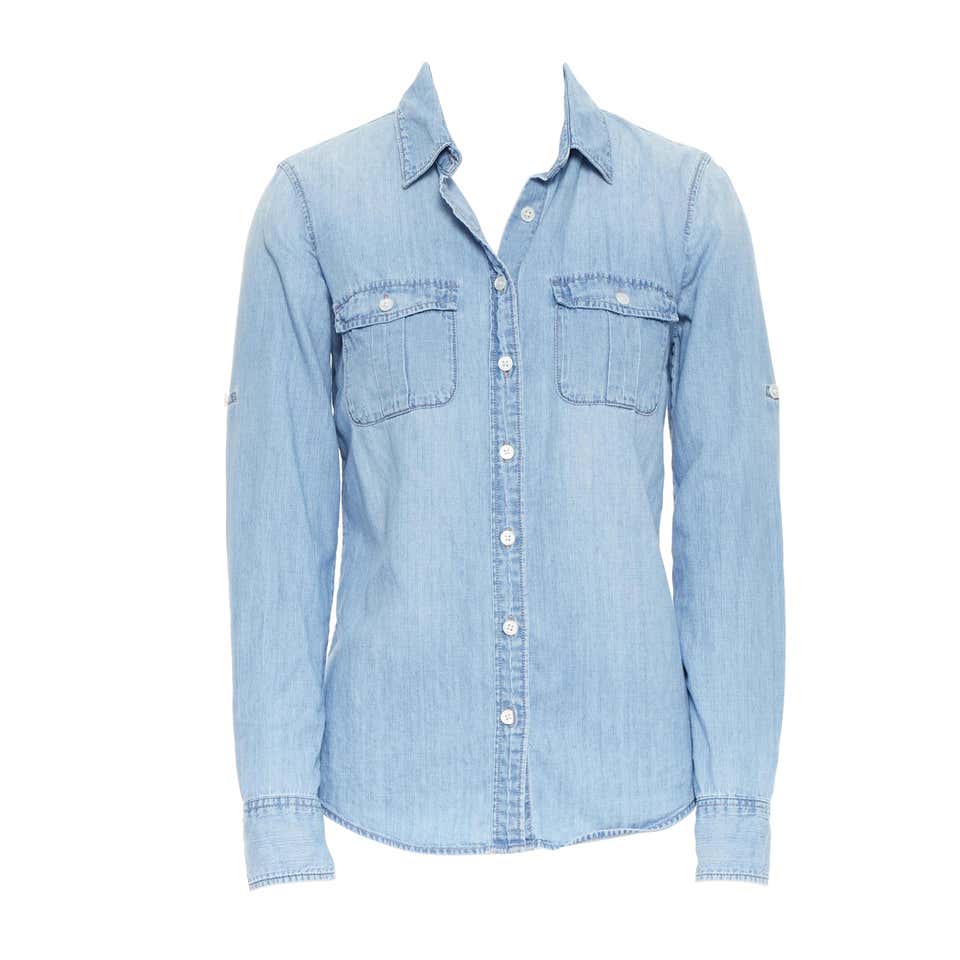 J.CREW washed light blue chambray dual pocket button front slim fit ...