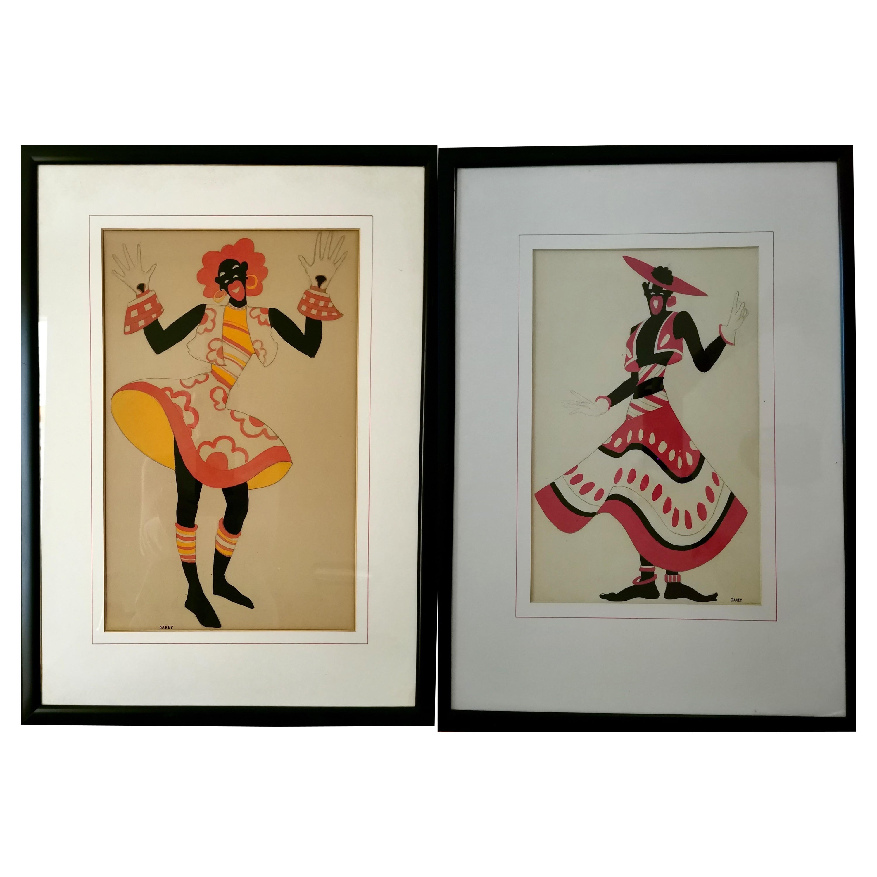 Rare Gouache Black Fashion Illustrations by Oakey 60s/70s For Sale