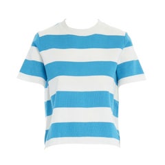 STELLA JEAN white blue striped cotton short sleeve stretch fit top IT38 XS