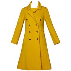 1960s Mod 2-Piece Vintage Yellow Wool Shift Dress and Coat Ensemble