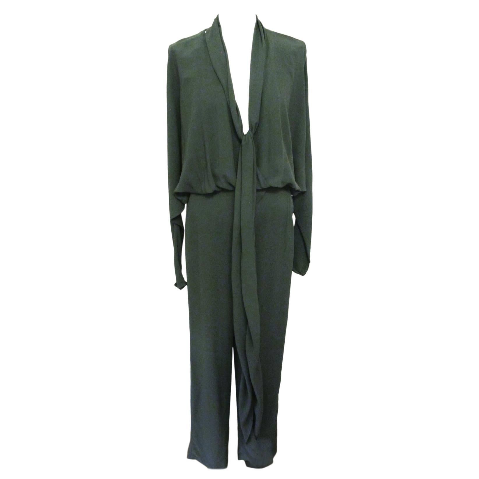 New Halston Avocado Green Jumpsuit For Sale