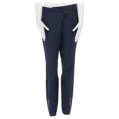 TOGA ARCHIVES navy blue faux leather belt fold over waist zip hem pants JP1 S