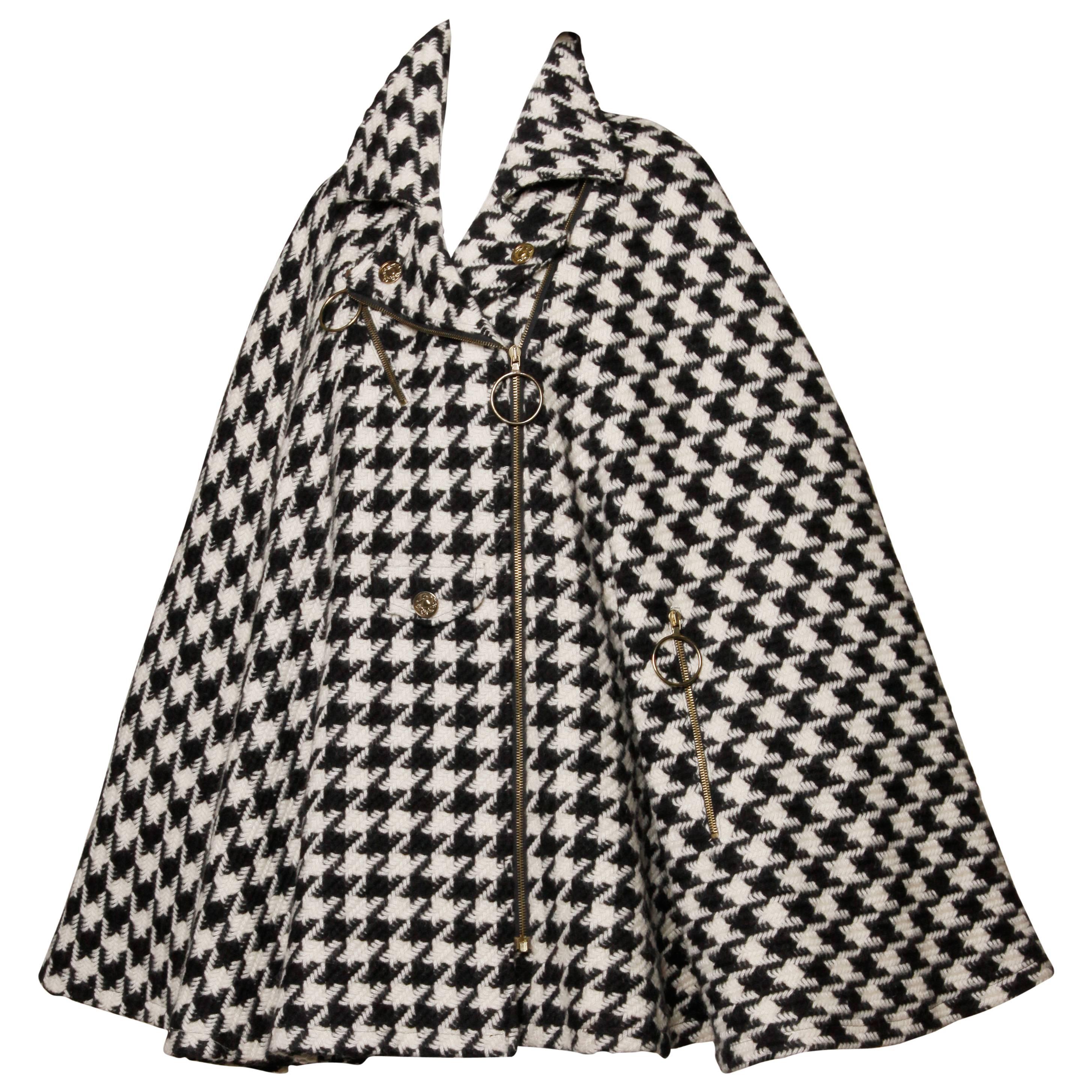 Moschino Vintage Black + White Mohair Wool Houndstooth Cape Coat 