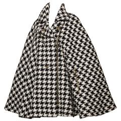 Moschino Vintage Schwarz + Weiß Mohair Wolle Hahnentritt Cape Mantel