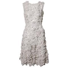 Vintage Hand Crochet Lace Dress with Rhinestones Sequins and Beads
