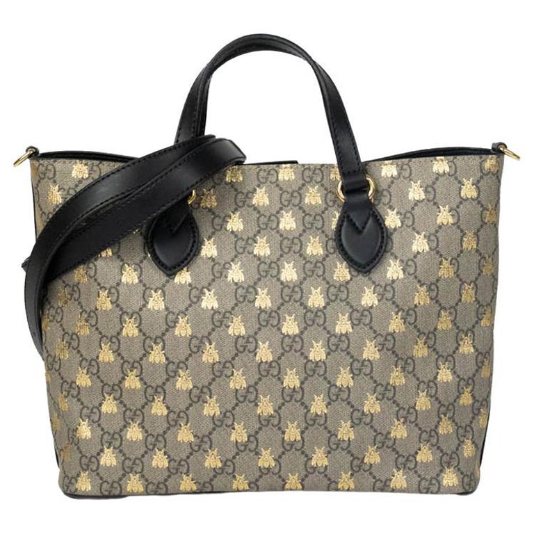 GUCCI, Small GG Supreme Bee Soft Tote in brown canvas at 1stDibs