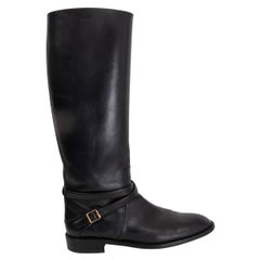 SAINT LAURENT black leather CAVALIERE BUCKLE FLAT RIDING Boots Shoes 41