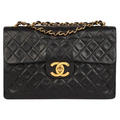 Chanel Black Quilted Lambskin Vintage Maxi Jumbo XL Classic Single Flap Bag