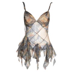 Alexander McQueen Schräg geschnittenes Patchwork-Seidentop, Frühjahr/Sommer 2003
