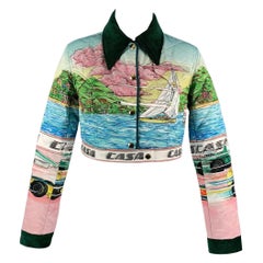CASABLANCA Size XS Multi-Color Printed Satin Cropped Jacket