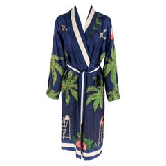 CASABLANCA Size XS Multi-Color Silk Surf Club Print Robe