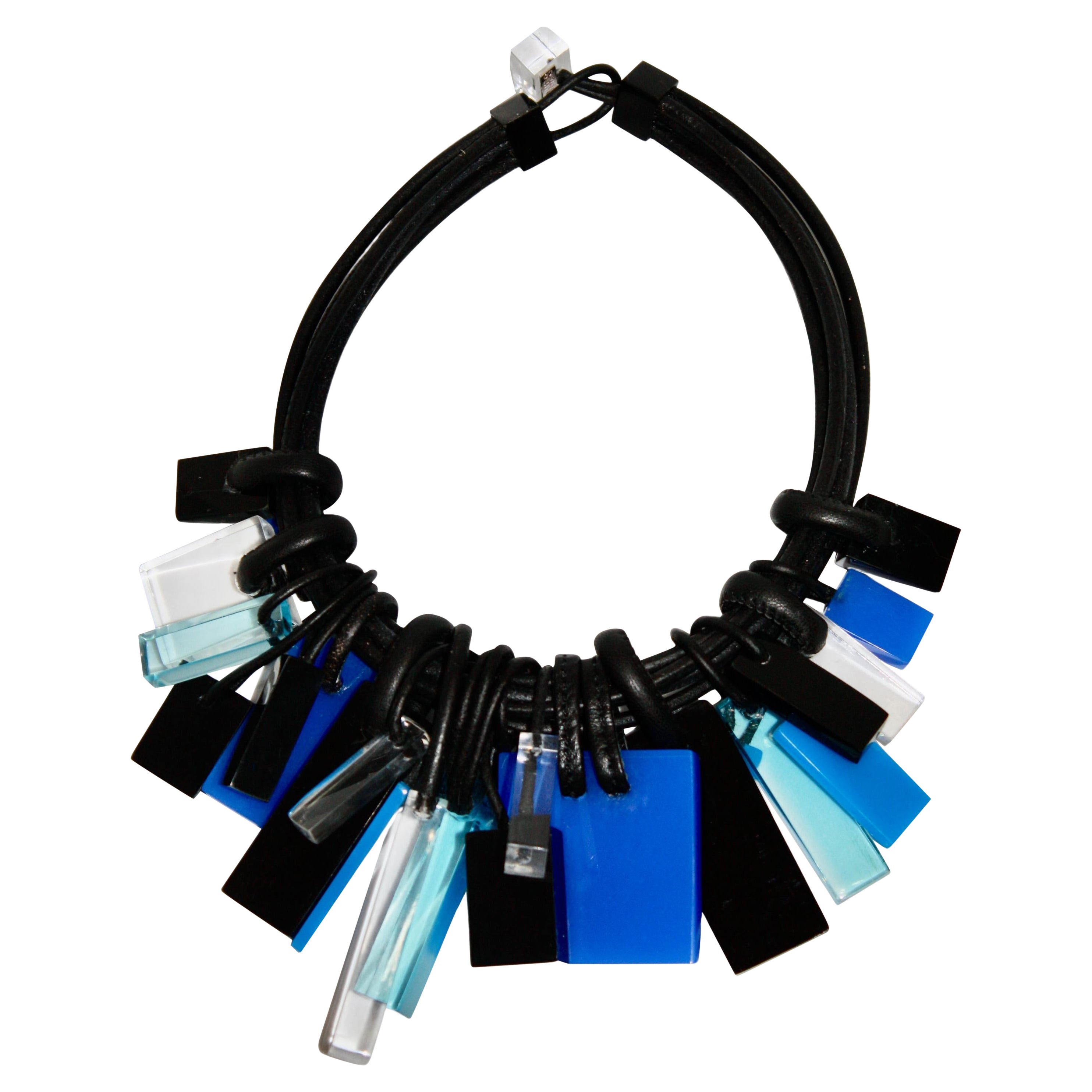 Monies Blue Acrylic, Polyester and Leather Choker