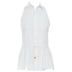 RALPH LAUREN white rope drawstring flared hem sleeveless shirt US2 XS