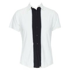 Y'S YOHJI YAMAMOTO white shirt short sleeves trim herringbone stripe fray JP1 S
