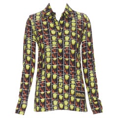new Prada 2019 nero giallo tulipano stampa logo floreale camicia manica lunga IT40 S