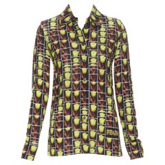 new PRADA 2019 black yellow tulip floral logo print long sleeve shirt IT40  S at 1stDibs