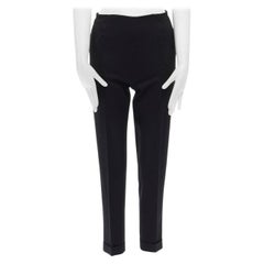 ZAC POSEN black wool blend patterned faux pockets zip back straight leg pants S