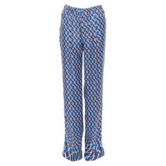 new PRADA 2019 Twist Geometric blue brown chevron print 100% silk pyjama pants S