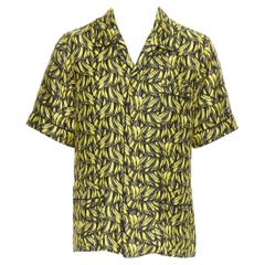 new PRADA 2018 iconic Banana yellow 100% silk short sleeve bowling shirt S