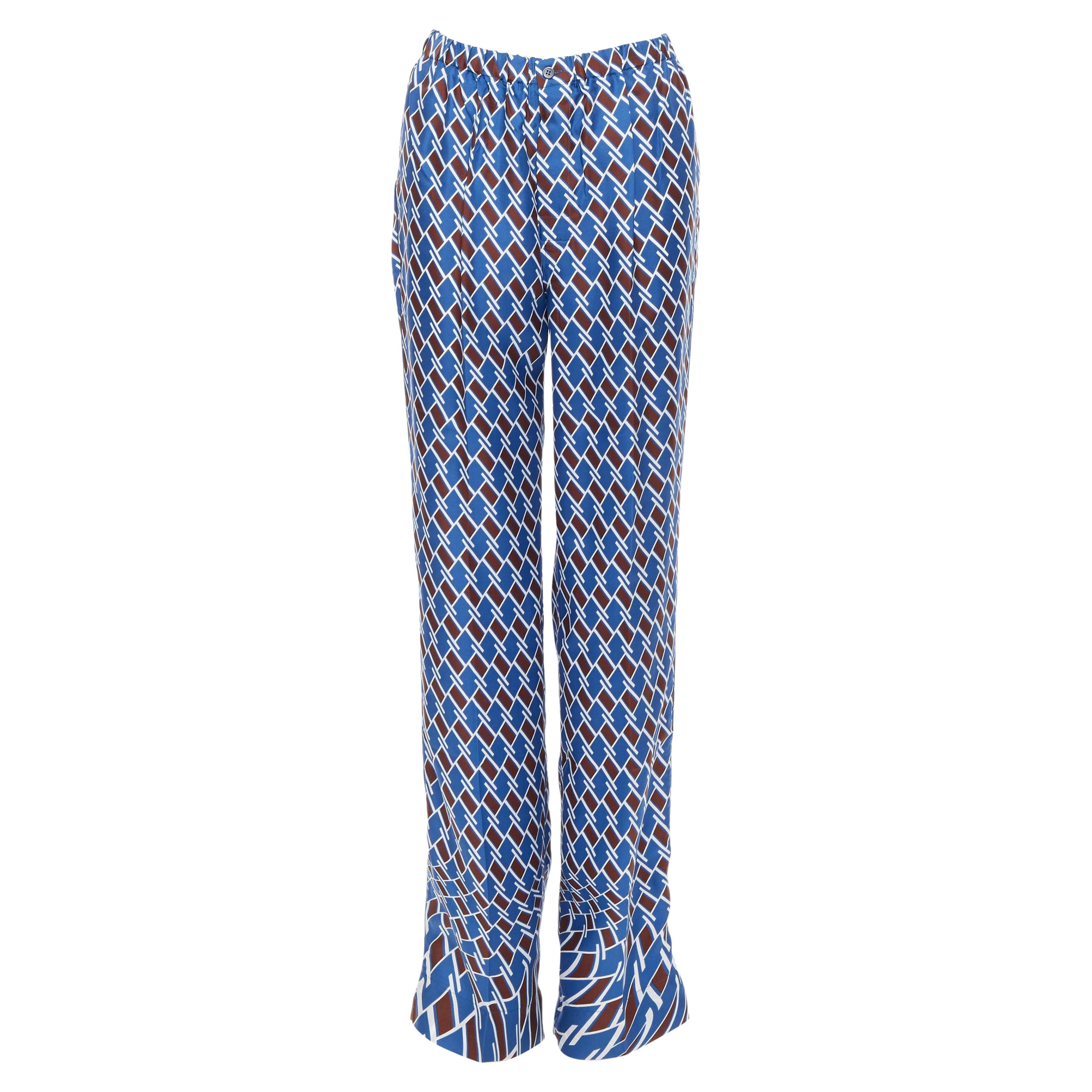 new PRADA 2019 Twist Swirl Geometric blue chevron print 100% silk pyjama pants S