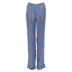 Neu, PRADA 2019 Twist Swirl, geometrischer blauer Chevron-Druck, Pyjama-Hose aus 100% Seide S