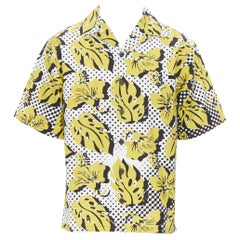 new PRADA 2019 yellow Hibiscus leaf boxy cotton Hawaiian bowling shirt S