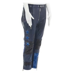 runway ACNE STUDIOS 2012 blue leather ribbed star cropped biker pants FR36 S