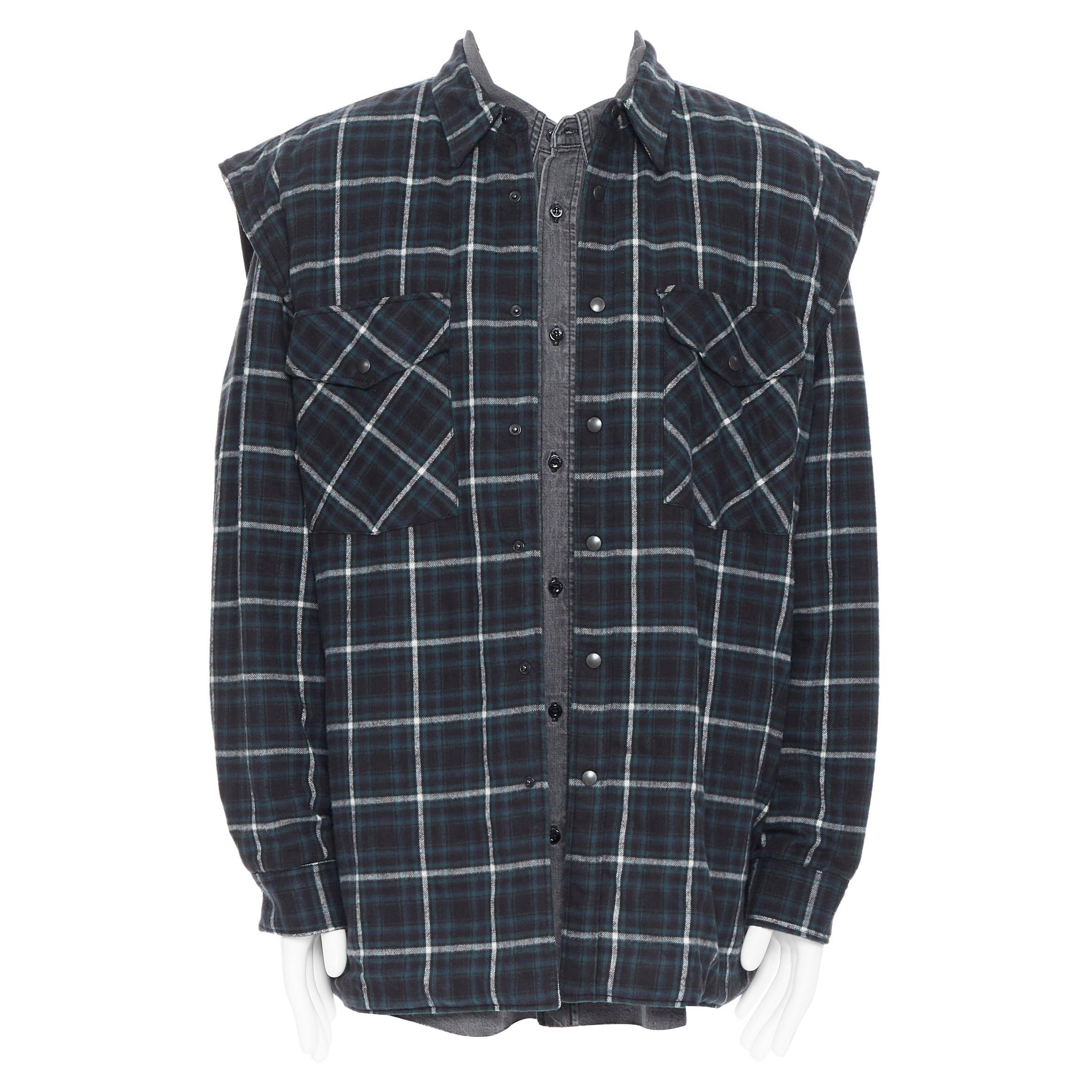 new BALENCIAGA DEMNA 2019 Twin Set padded green check flannelled double  shirt M For Sale at 1stDibs