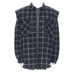 new BALENCIAGA DEMNA 2019 Twin Set padded green check flannelled double shirt M