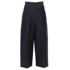 OLD CELINE Schwarze Hose mit weitem Bein aus Baumwollstrick und Streifenfalten an der Vorderseite FR42