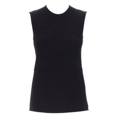 VICTORIA BECKHAM black wool cloque bustier seams dual pocket sleeveless top UK6