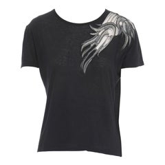 CHRISTOPHER KANE black abstract wing embroidery cashmere cotton blend tee S