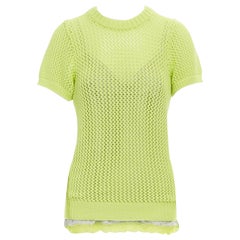 SACAI LUCK neon yellow grey lace trimmed camisole crochet knit sweater top JP3 L