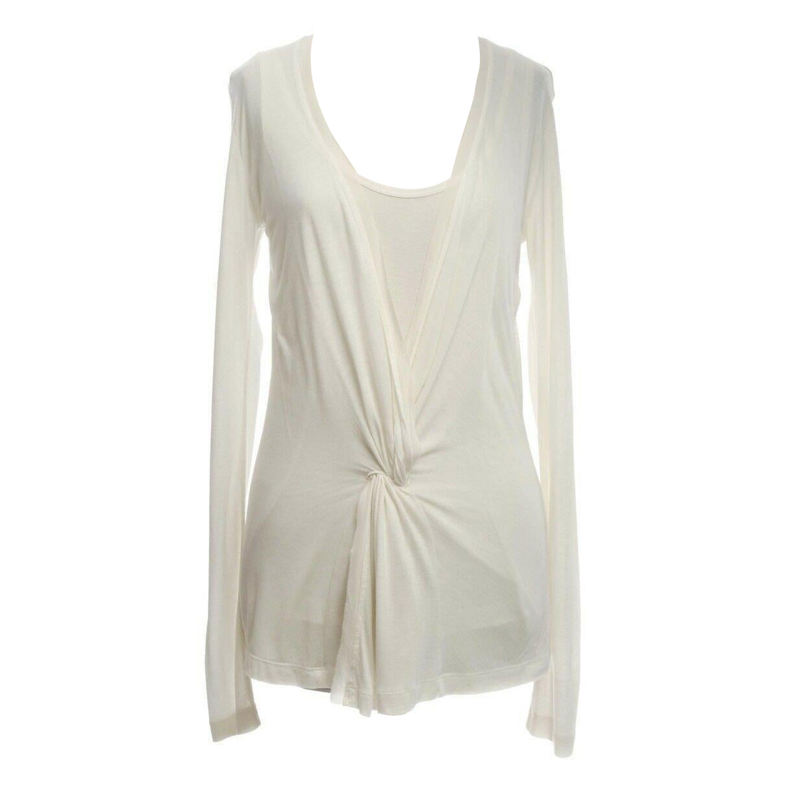 BUI BARBARA BUI white draped knotted front viscose silk long sleeve top XS US0