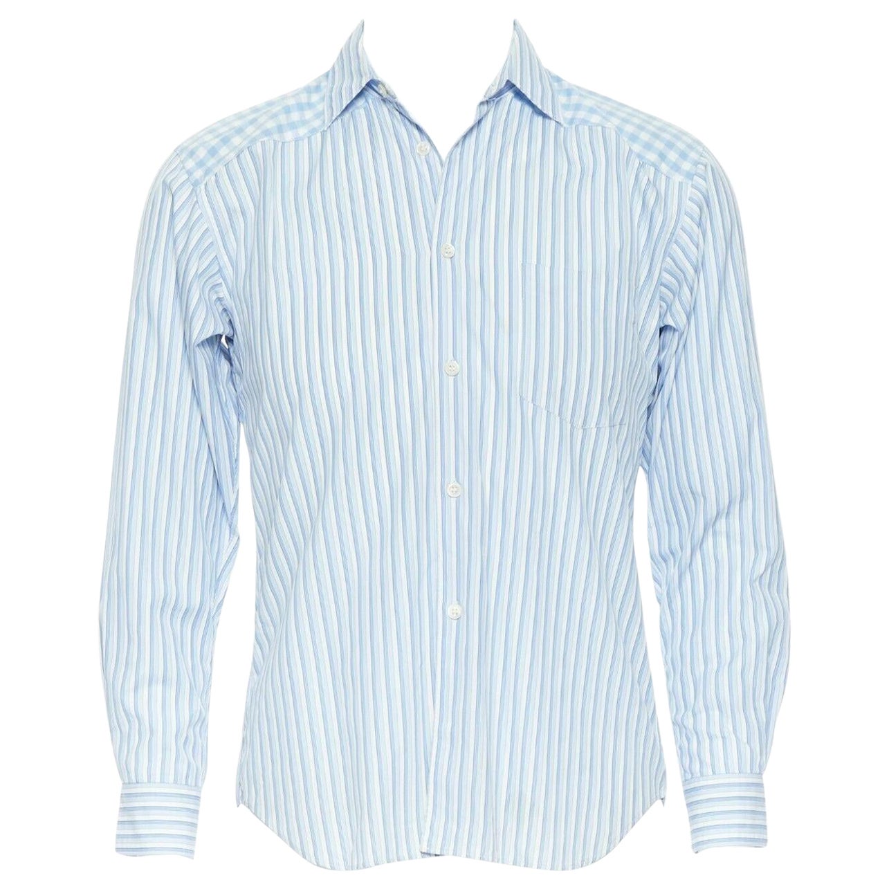 COMME DES GARCONS SHIRT SS04 light blue cotton button shirt pinstripe check  XS For Sale at 1stDibs
