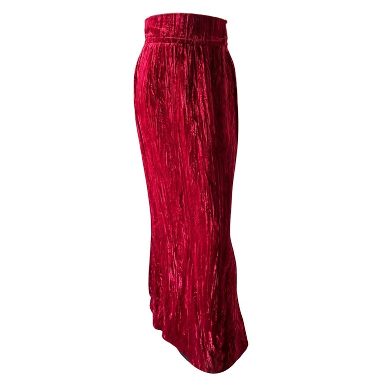 Yves Saint Laurent Rive Gauche Vintage 70's Red Velvet Maxi Skirt